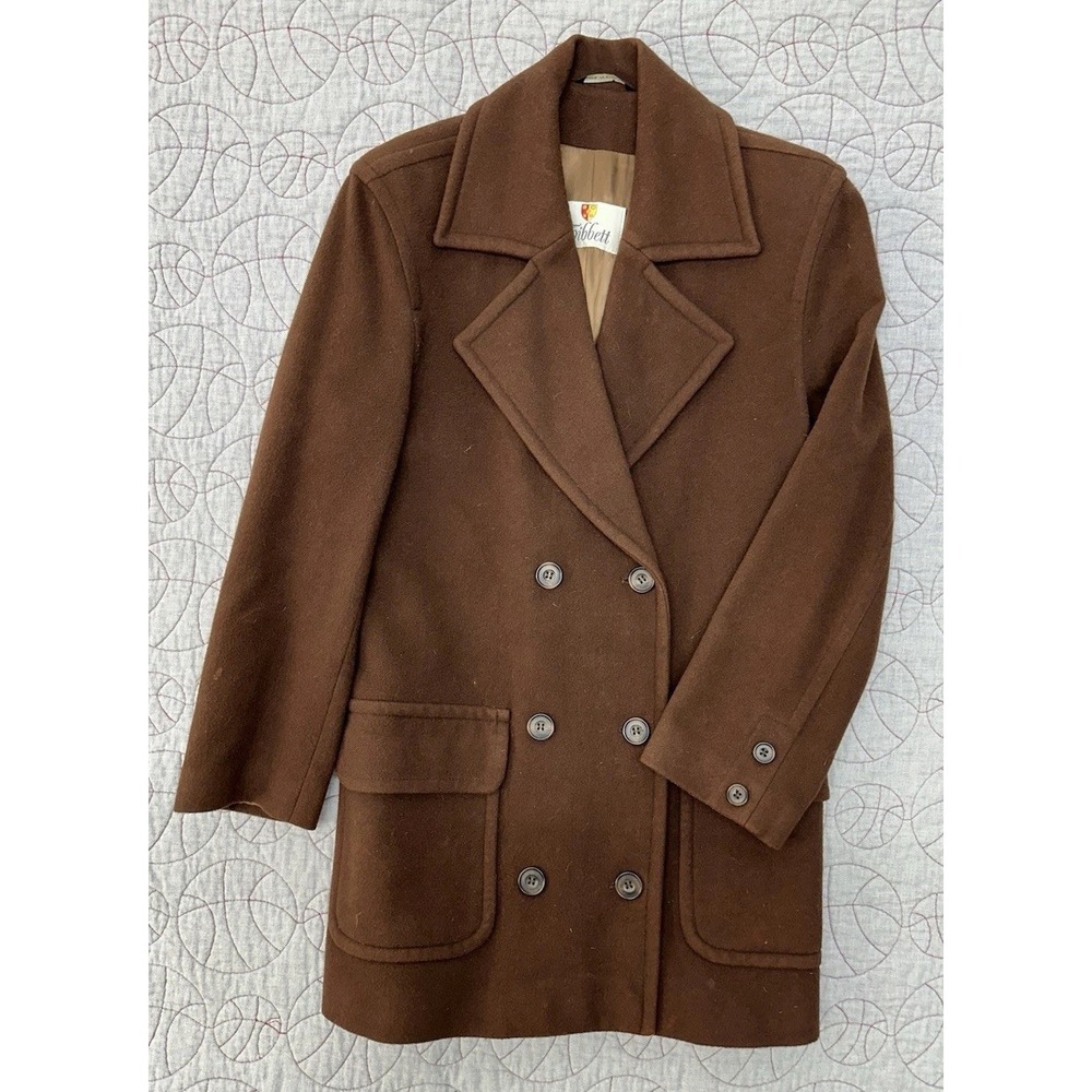 Tibbetts Wool Double Breasted Pea Coat Blazer Brown Made In England / Women's 8